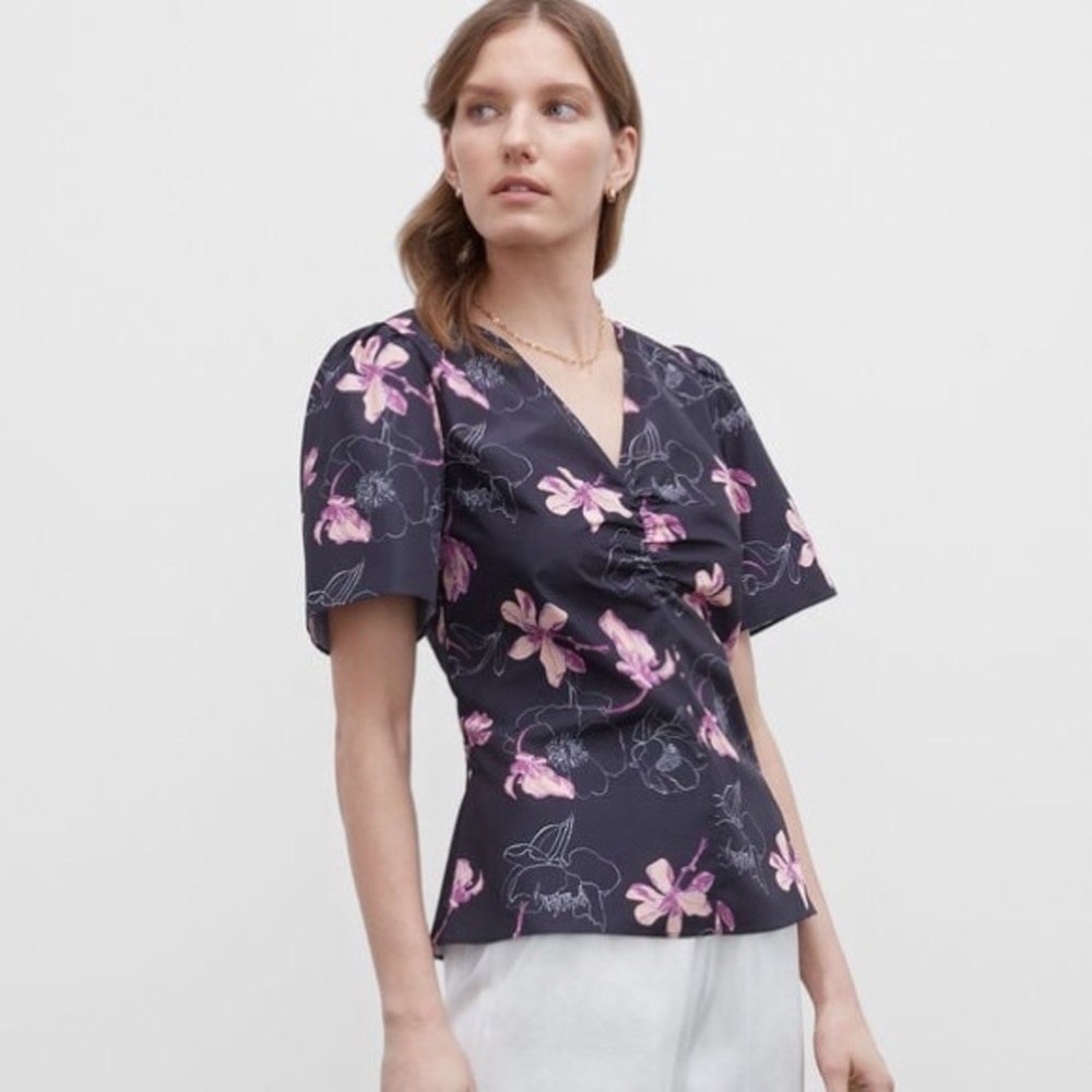Club Monaco Floral Ruched Front Blouse XS